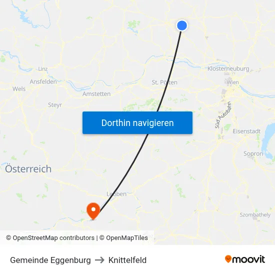 Gemeinde Eggenburg to Knittelfeld map
