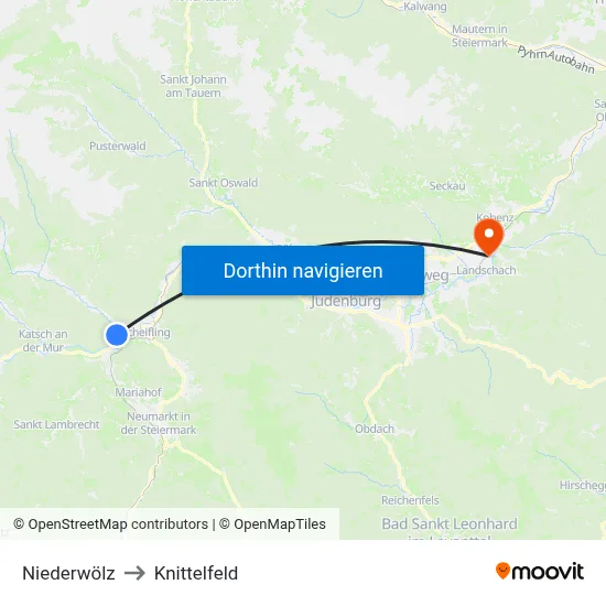 Niederwölz to Knittelfeld map