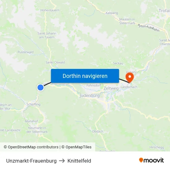 Unzmarkt-Frauenburg to Knittelfeld map
