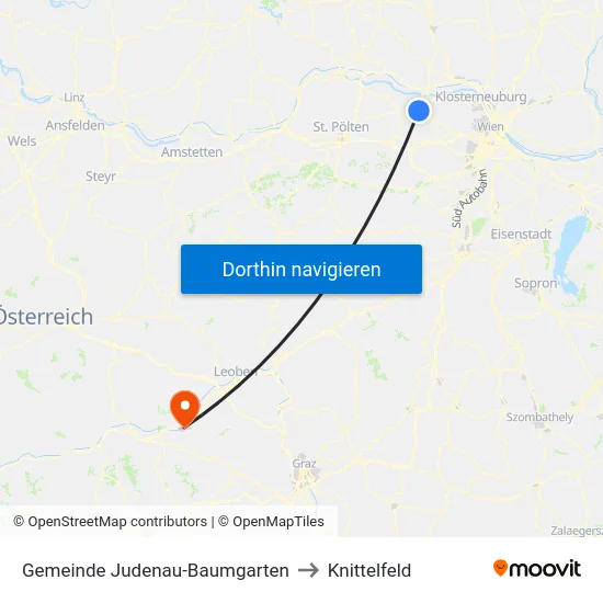 Gemeinde Judenau-Baumgarten to Knittelfeld map