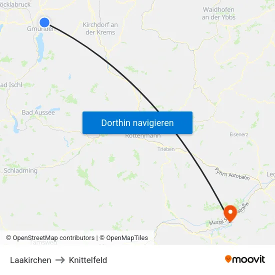 Laakirchen to Knittelfeld map