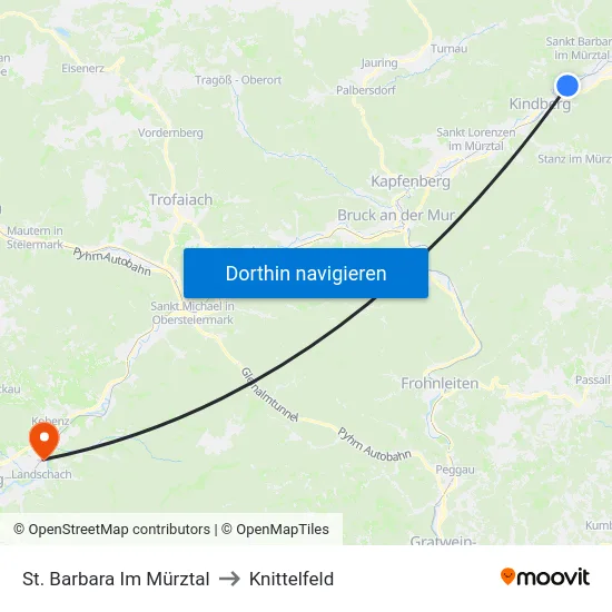 St. Barbara Im Mürztal to Knittelfeld map