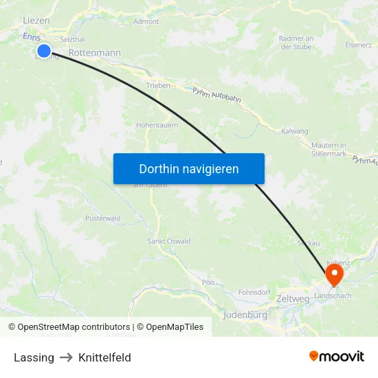 Lassing to Knittelfeld map