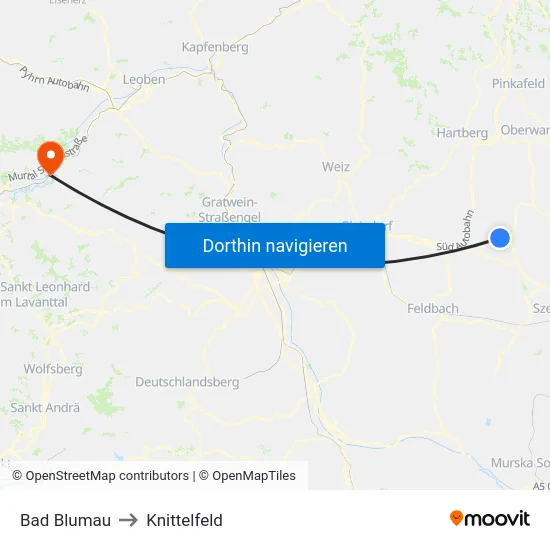Bad Blumau to Knittelfeld map