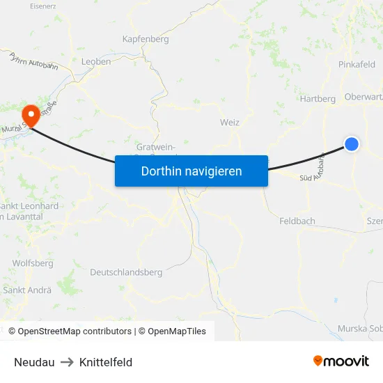Neudau to Knittelfeld map