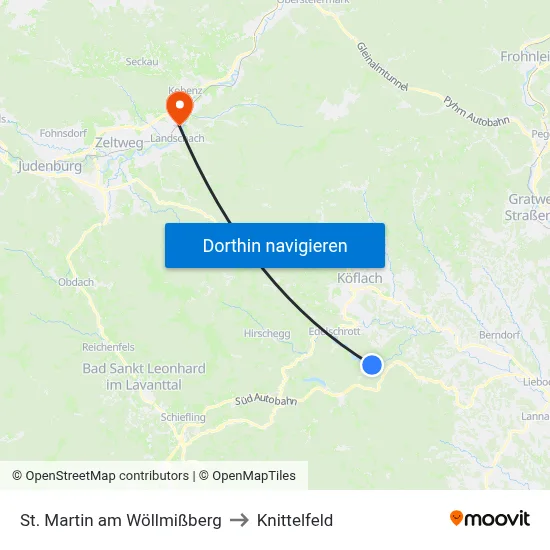 St. Martin am Wöllmißberg to Knittelfeld map
