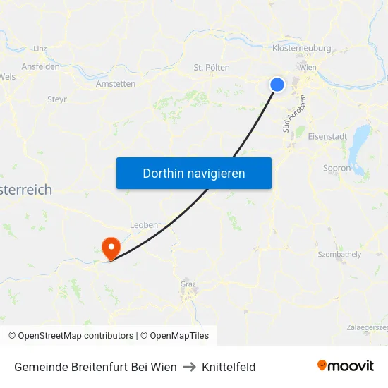 Gemeinde Breitenfurt Bei Wien to Knittelfeld map
