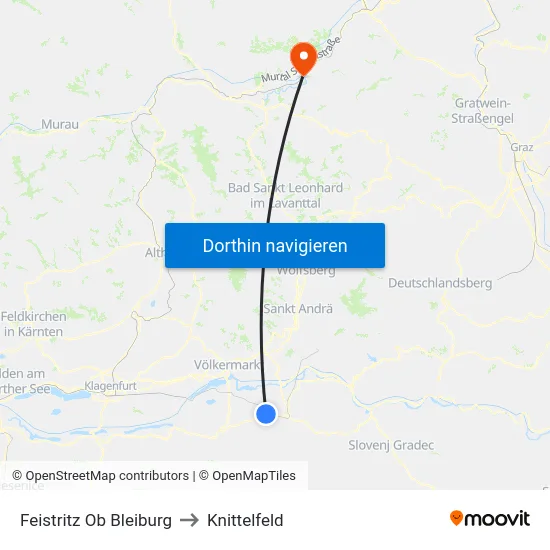 Feistritz Ob Bleiburg to Knittelfeld map