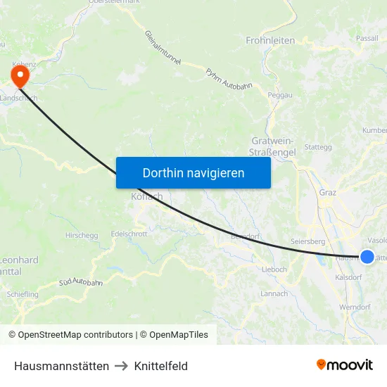 Hausmannstätten to Knittelfeld map