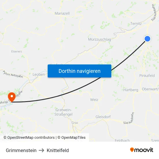 Grimmenstein to Knittelfeld map