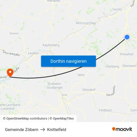 Gemeinde Zöbern to Knittelfeld map