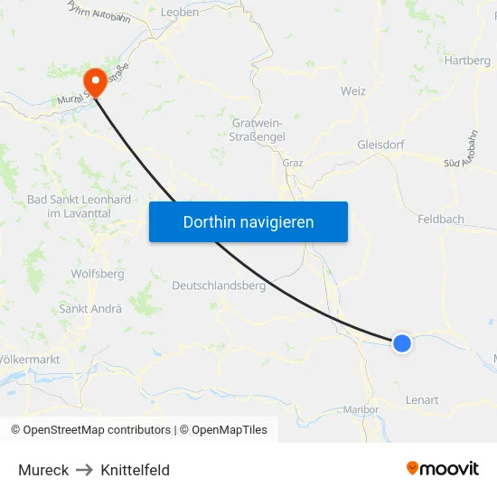 Mureck to Knittelfeld map
