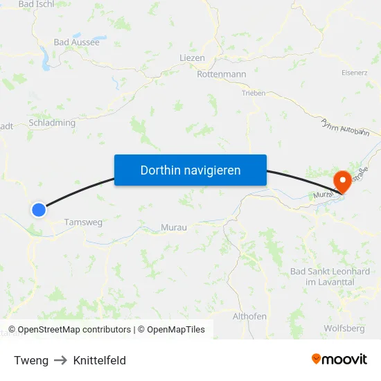 Tweng to Knittelfeld map