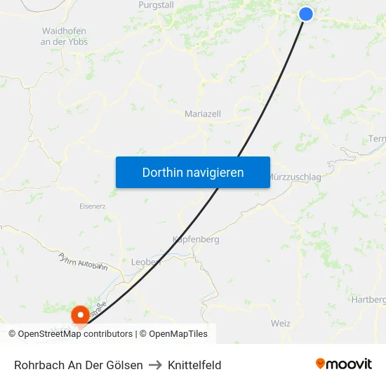 Rohrbach An Der Gölsen to Knittelfeld map