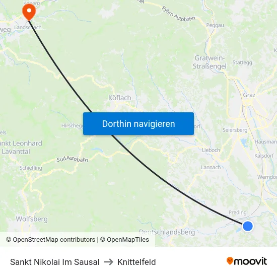 Sankt Nikolai Im Sausal to Knittelfeld map