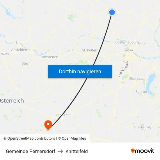 Gemeinde Pernersdorf to Knittelfeld map