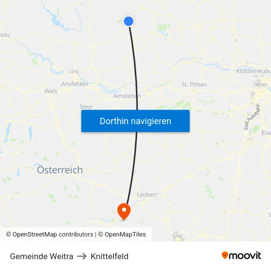 Gemeinde Weitra to Knittelfeld map