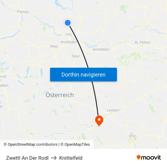 Zwettl An Der Rodl to Knittelfeld map