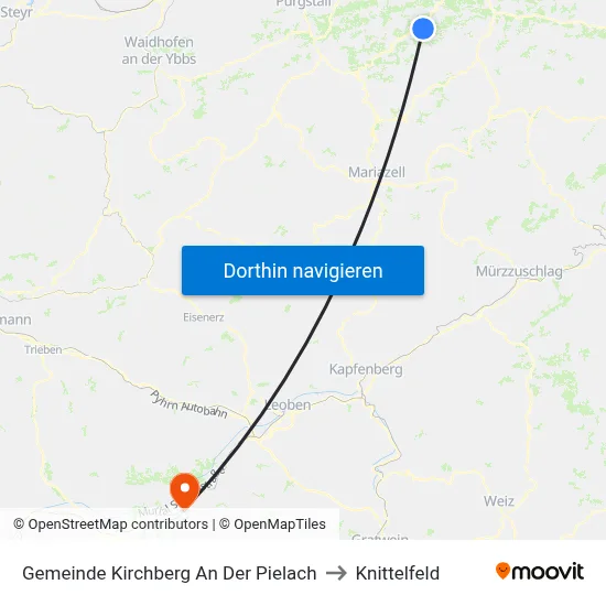 Gemeinde Kirchberg An Der Pielach to Knittelfeld map