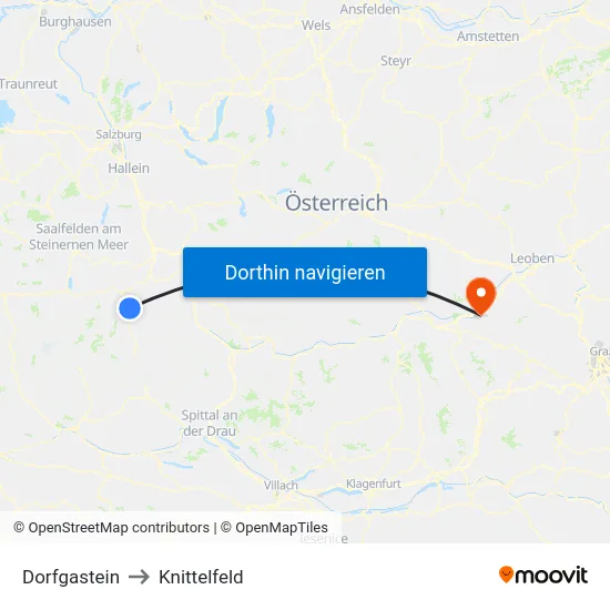 Dorfgastein to Knittelfeld map