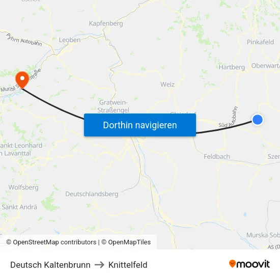 Deutsch Kaltenbrunn to Knittelfeld map