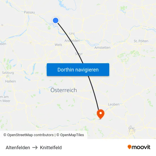 Altenfelden to Knittelfeld map