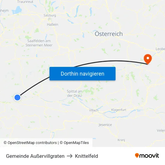 Gemeinde Außervillgraten to Knittelfeld map