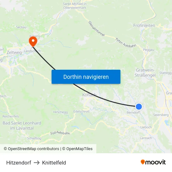 Hitzendorf to Knittelfeld map