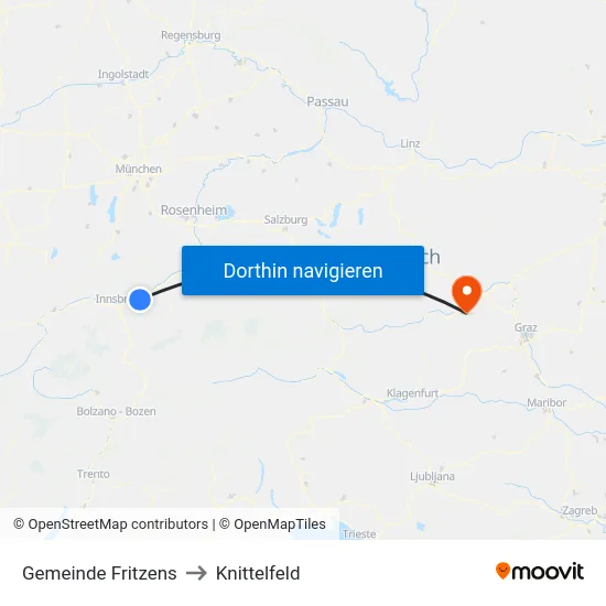 Gemeinde Fritzens to Knittelfeld map