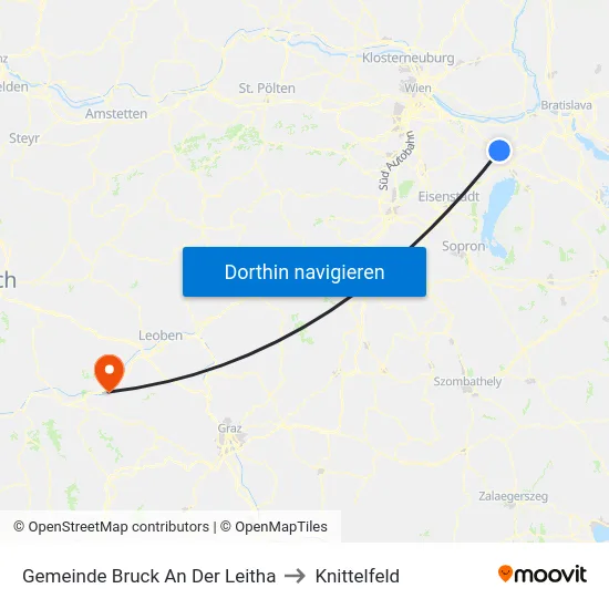 Gemeinde Bruck An Der Leitha to Knittelfeld map