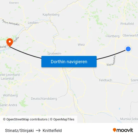 Stinatz/Stinjaki to Knittelfeld map