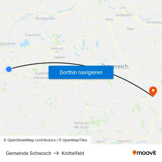 Gemeinde Schwoich to Knittelfeld map