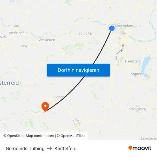 Gemeinde Tulbing to Knittelfeld map