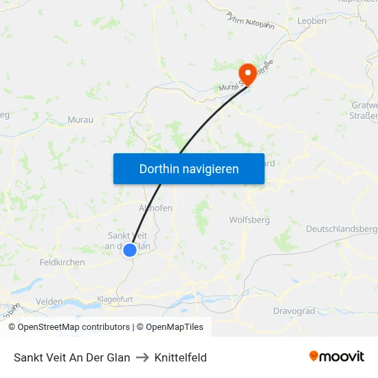 Sankt Veit An Der Glan to Knittelfeld map
