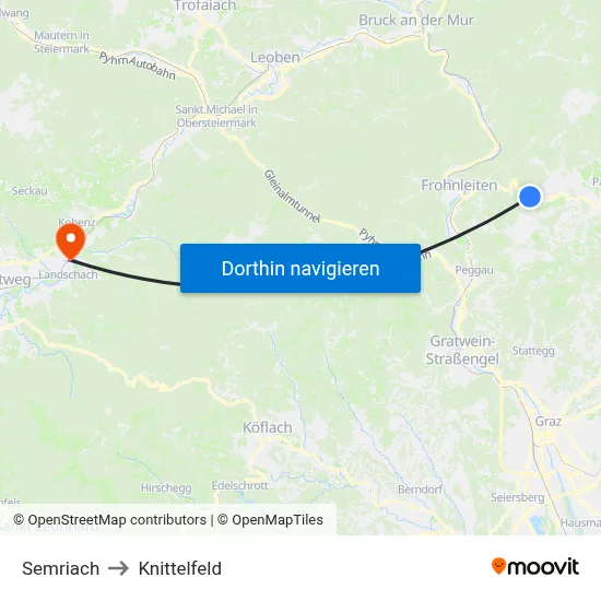 Semriach to Knittelfeld map