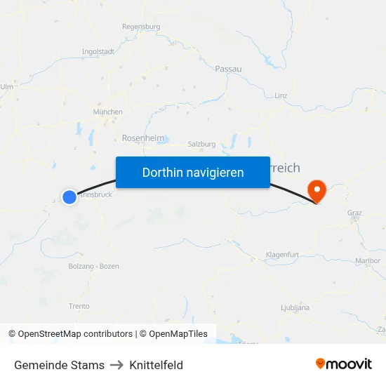 Gemeinde Stams to Knittelfeld map