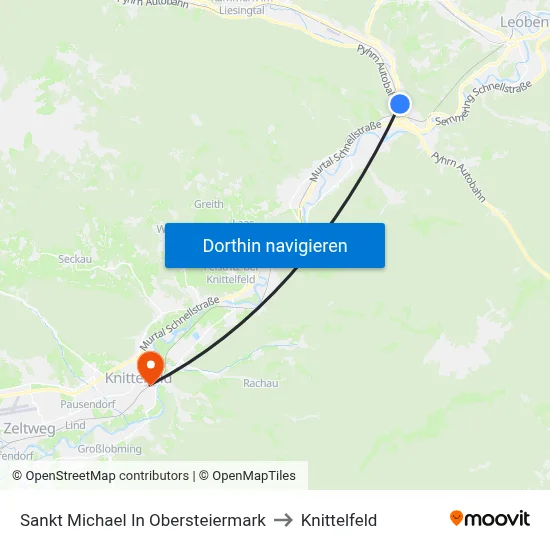 Sankt Michael In Obersteiermark to Knittelfeld map