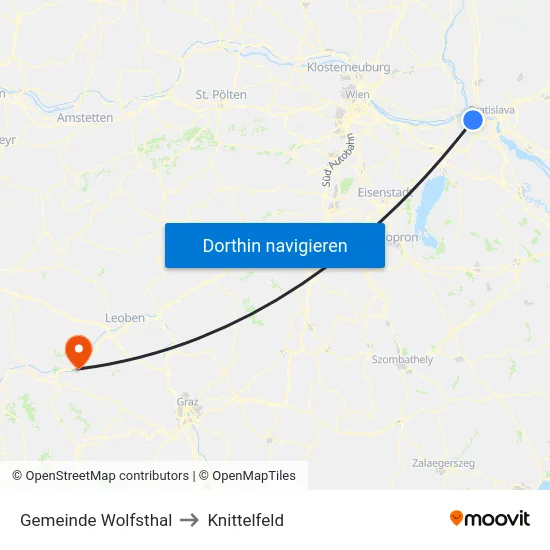 Gemeinde Wolfsthal to Knittelfeld map