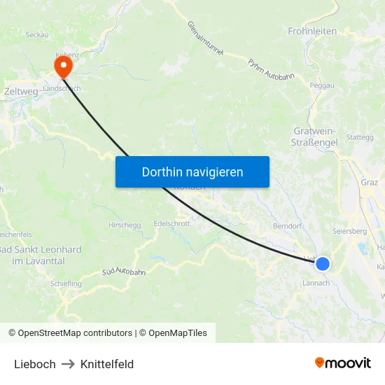 Lieboch to Knittelfeld map