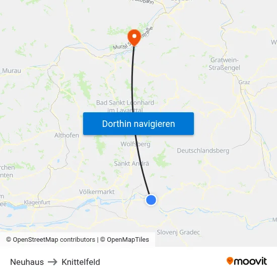 Neuhaus to Knittelfeld map