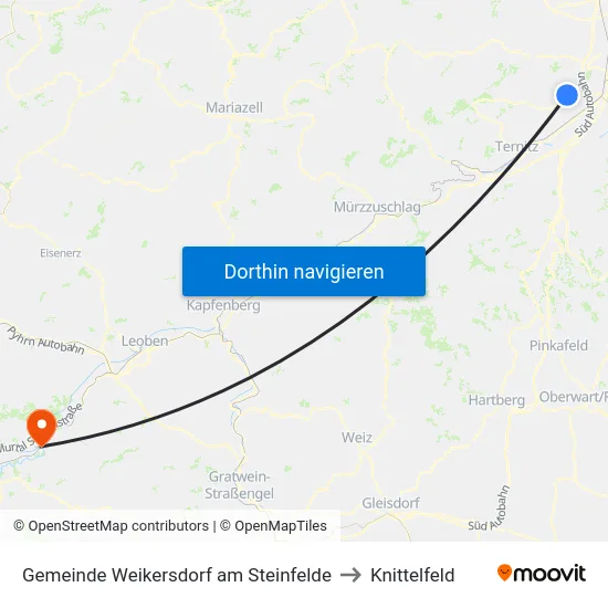 Gemeinde Weikersdorf am Steinfelde to Knittelfeld map