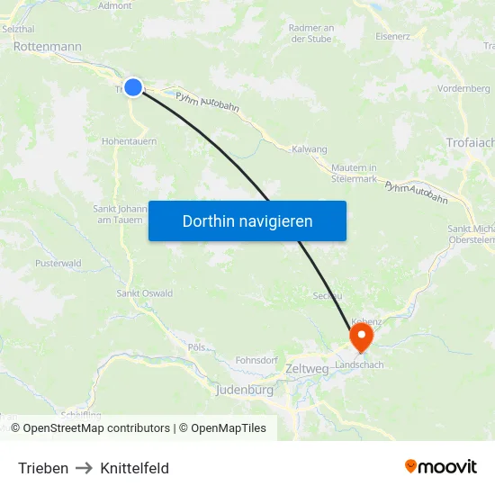Trieben to Knittelfeld map