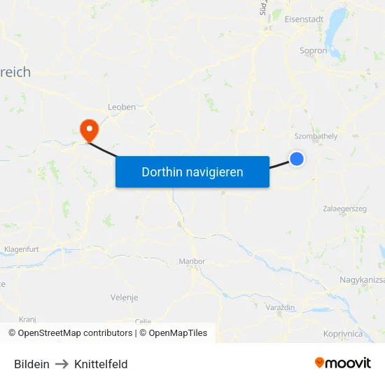 Bildein to Knittelfeld map