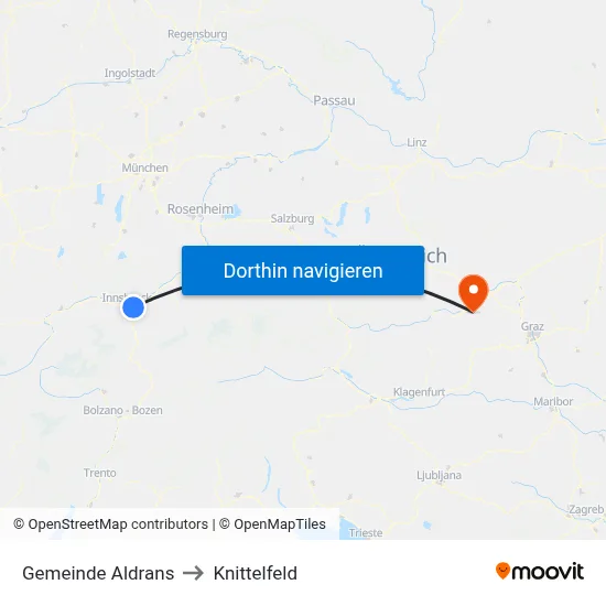 Gemeinde Aldrans to Knittelfeld map