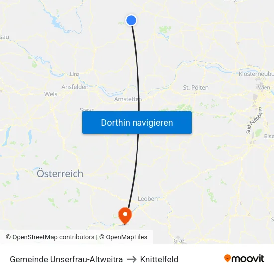 Gemeinde Unserfrau-Altweitra to Knittelfeld map