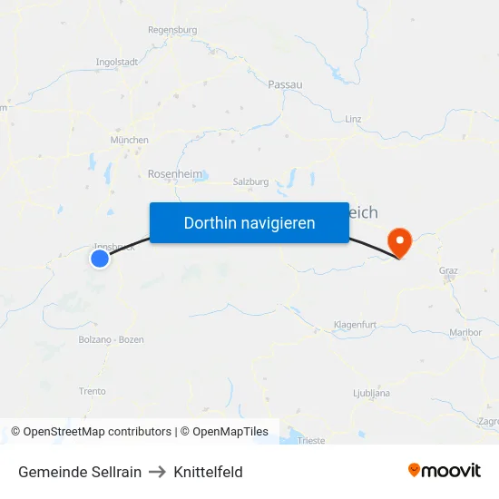 Gemeinde Sellrain to Knittelfeld map