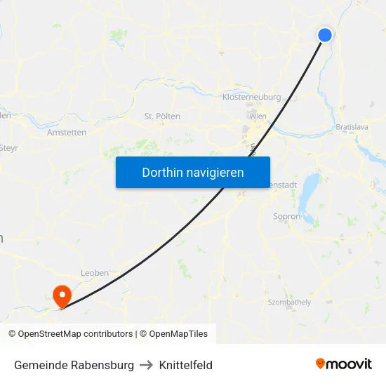 Gemeinde Rabensburg to Knittelfeld map