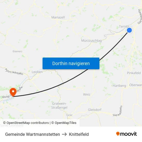 Gemeinde Wartmannstetten to Knittelfeld map