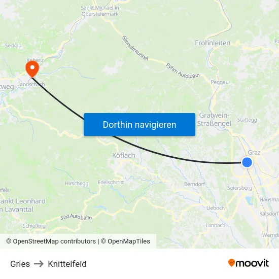 Gries to Knittelfeld map