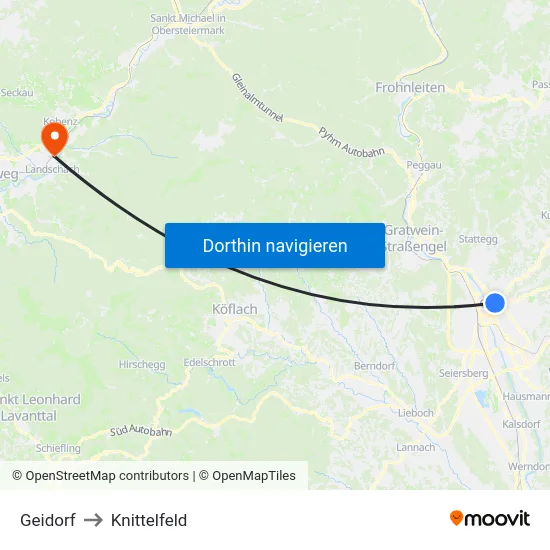 Geidorf to Knittelfeld map